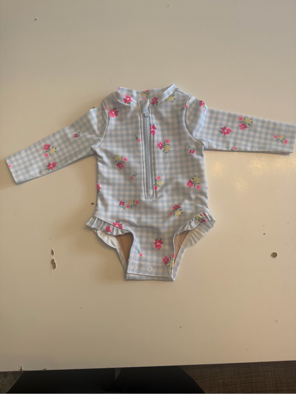 Old Navy Light Blue Gingham Floral One-Piece Swimsuit